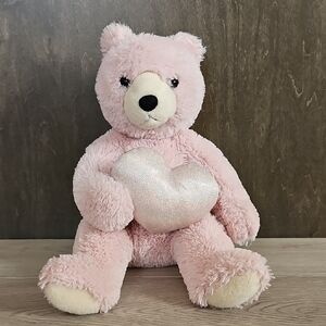 Aurora Valentines Day Light Pink Bear With Sparkle Heart 10" Plush